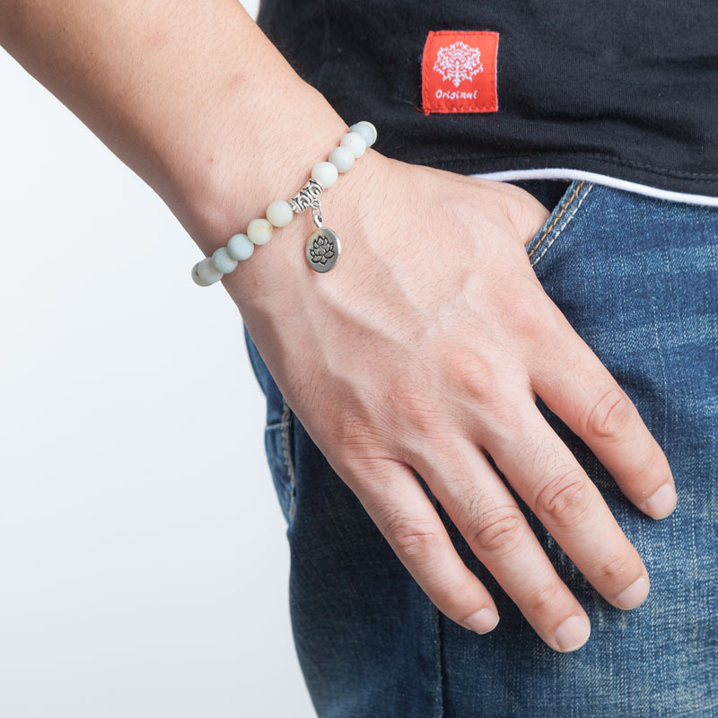 Lotus Pendant Energy Yoga Bead Bracelet Close-up