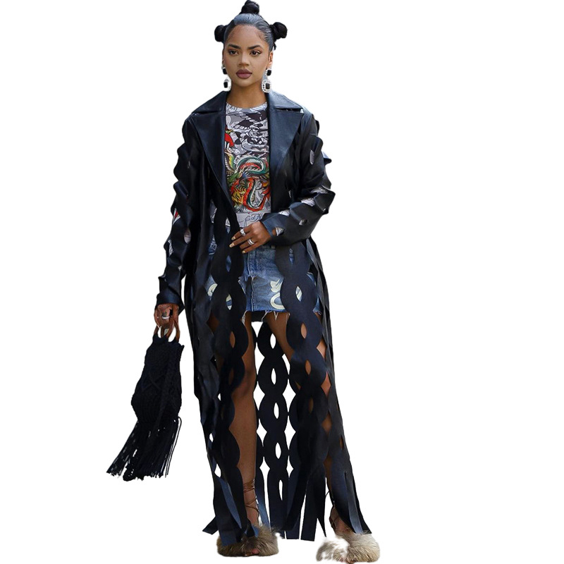 Women's Lapel Hollow Cardigan Trench Coat