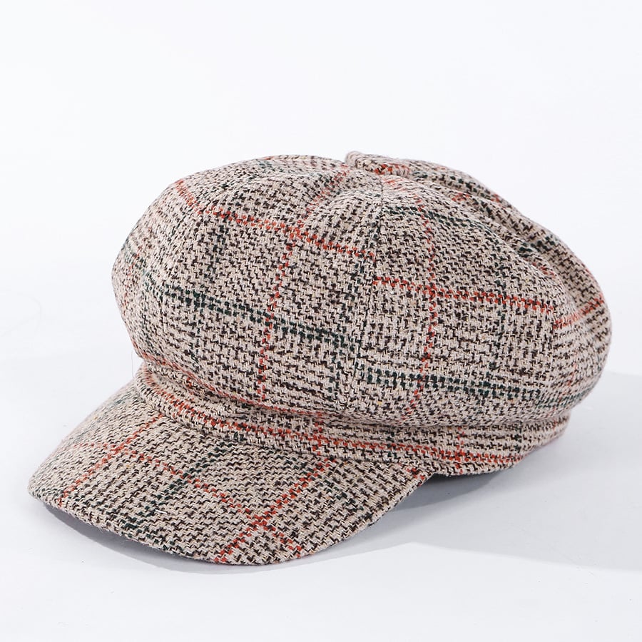 Thickened Plaid Woolen Octagonal Cap Image 2