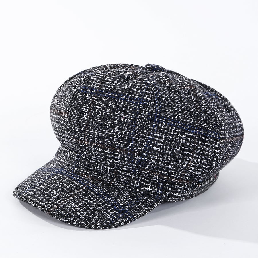 Thickened Plaid Woolen Octagonal Cap Image 4