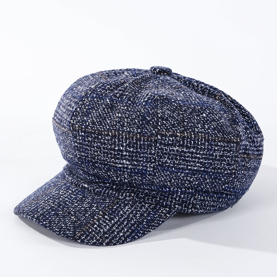 Thickened Plaid Woolen Octagonal Cap Image 3
