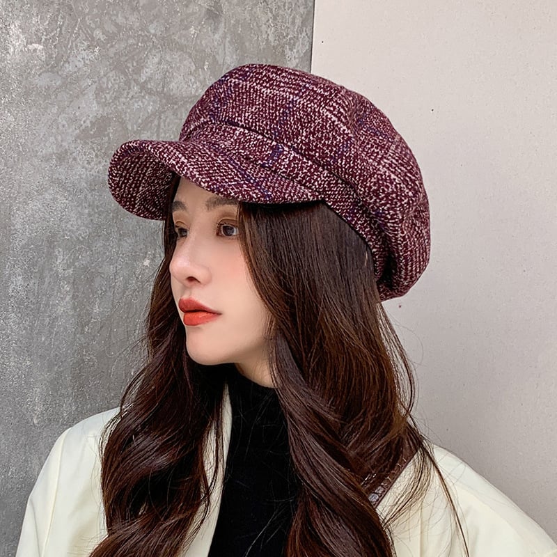 Thickened Plaid Woolen Octagonal Cap Image 6