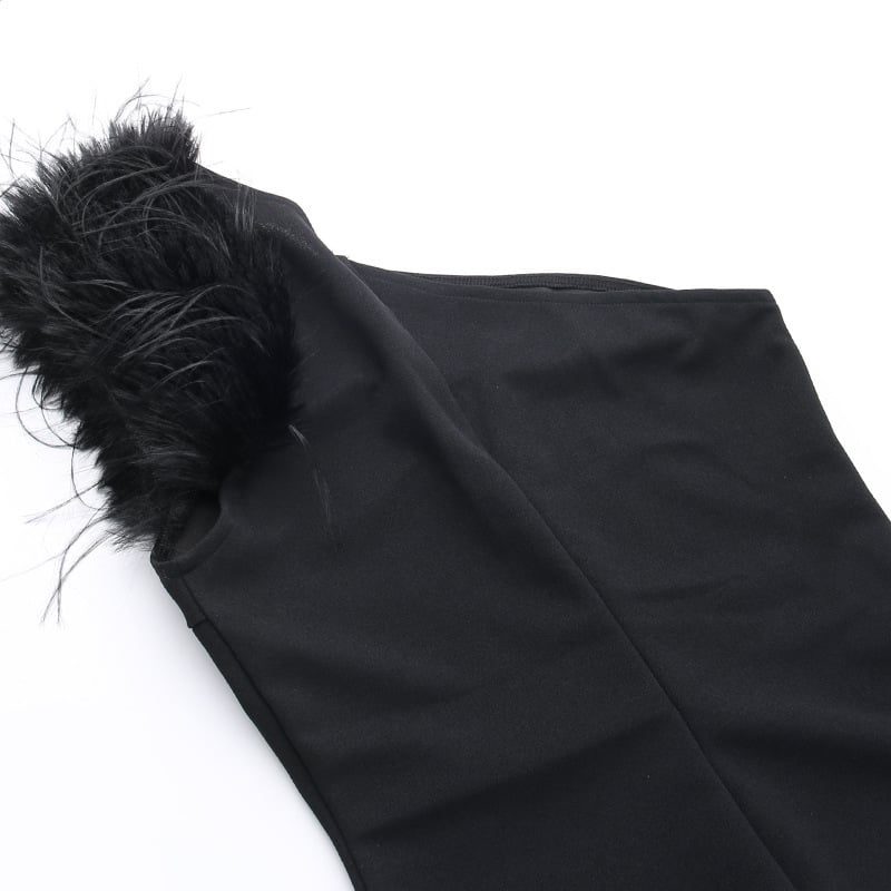 Elegant Style Off-shoulder Furry Dress Image 12