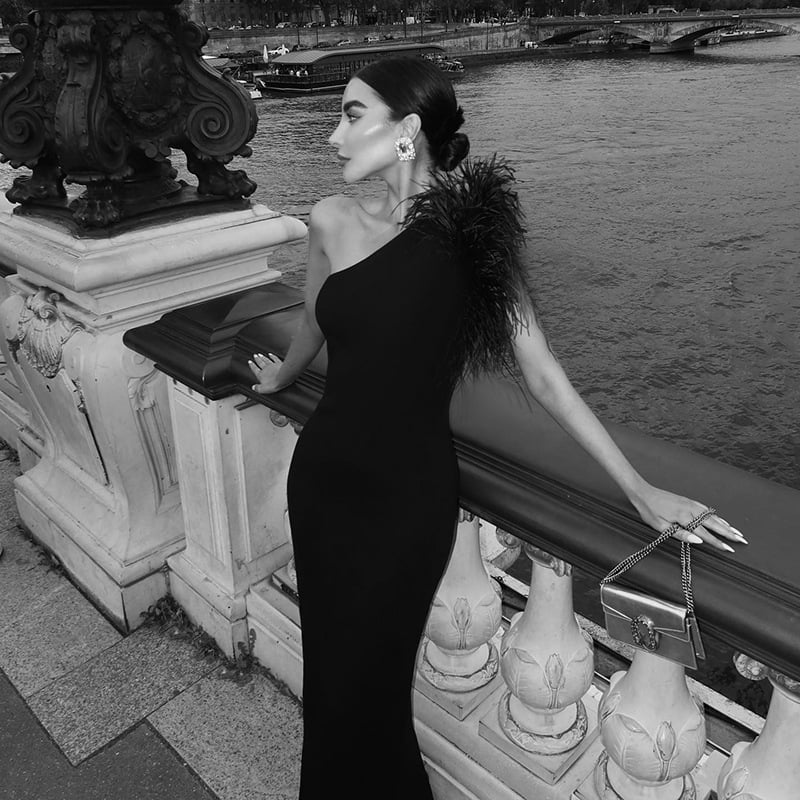 Elegant Style Off-shoulder Furry Dress Image 4