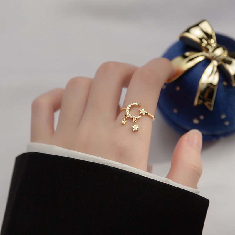 Diamond Star Moon Ring Image 4