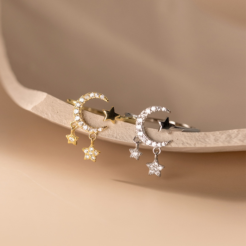 Diamond Star Moon Ring Image 1