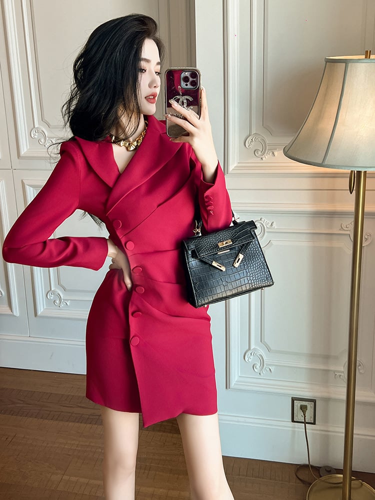 Elegant Shoulder Pleated Slim Fit Dress - Image 7