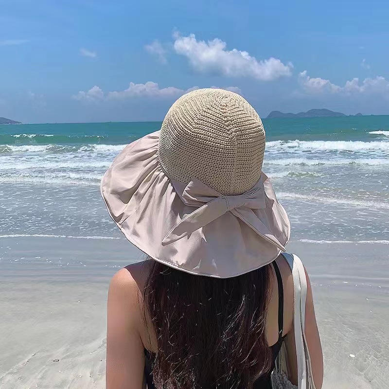 Black Rubber Female UV Protection Face Cover Folding Sun Hat Various Colors