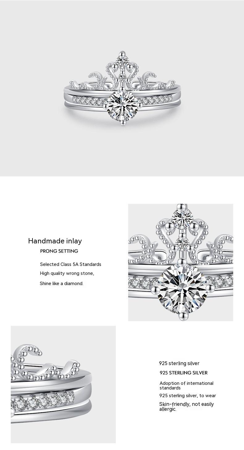 S925 Sterling Silver Light Luxury Minority Crown Ring 6