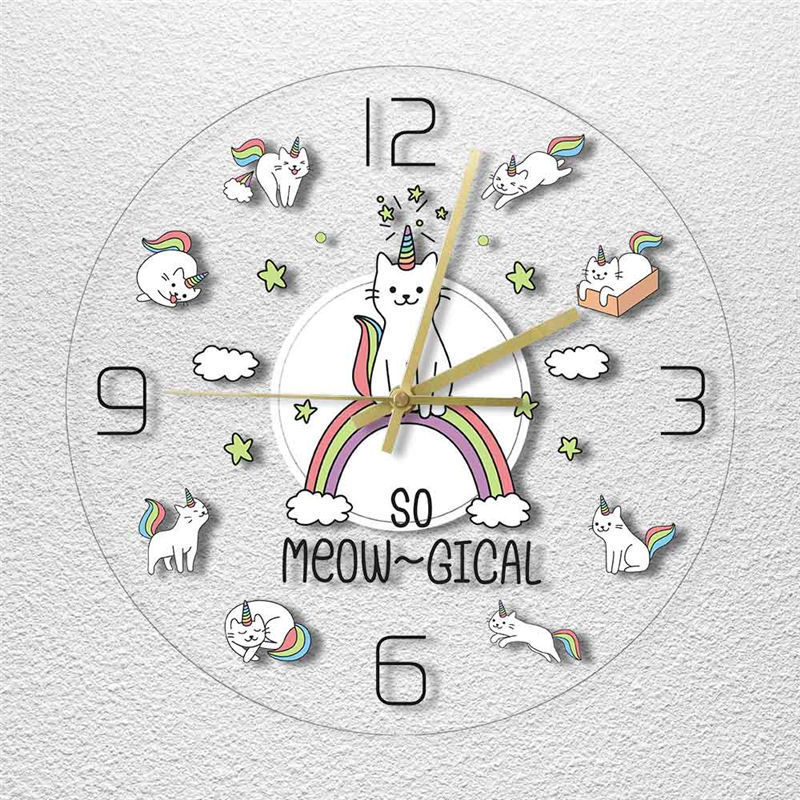 Acrylic Cute Cat Horn Beast Color Wall Clock 1