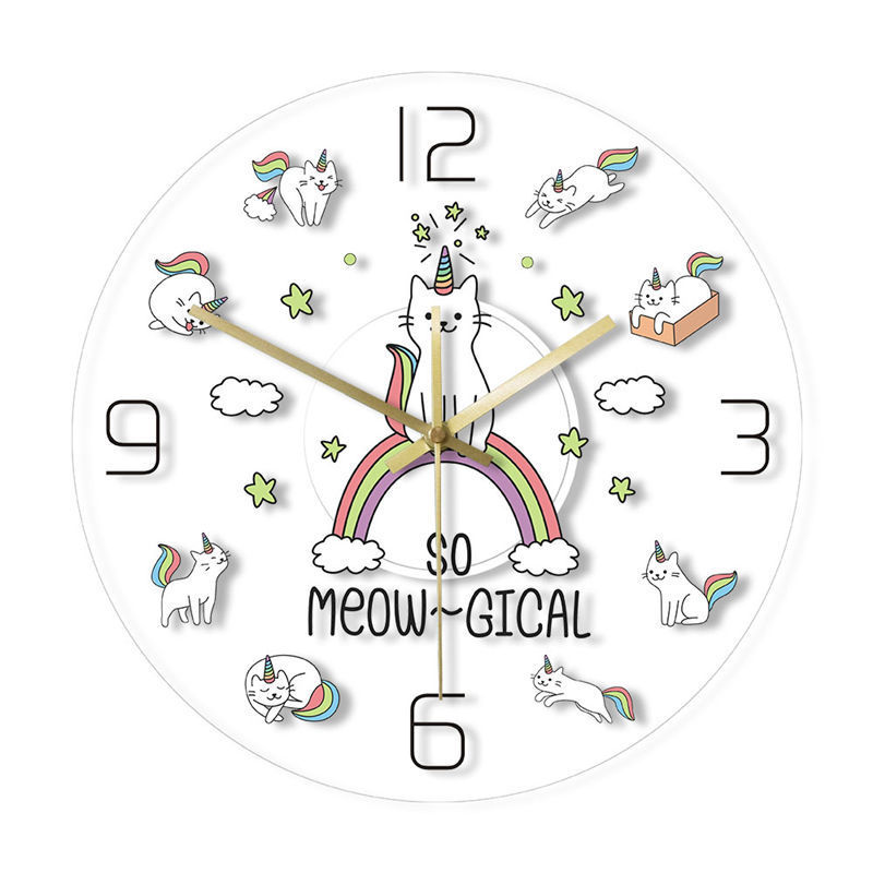 Acrylic Cute Cat Horn Beast Color Wall Clock 2