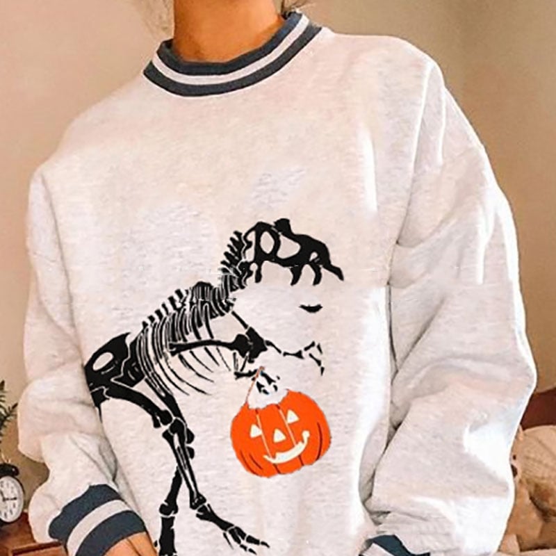 Women's Halloween Long-sleeved Skull Pumpkin Printed Sweater Image 4