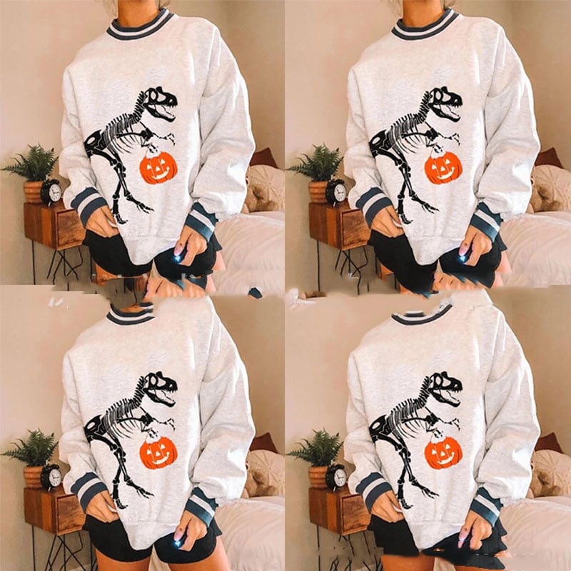 Women's Halloween Long-sleeved Skull Pumpkin Printed Sweater Image 2