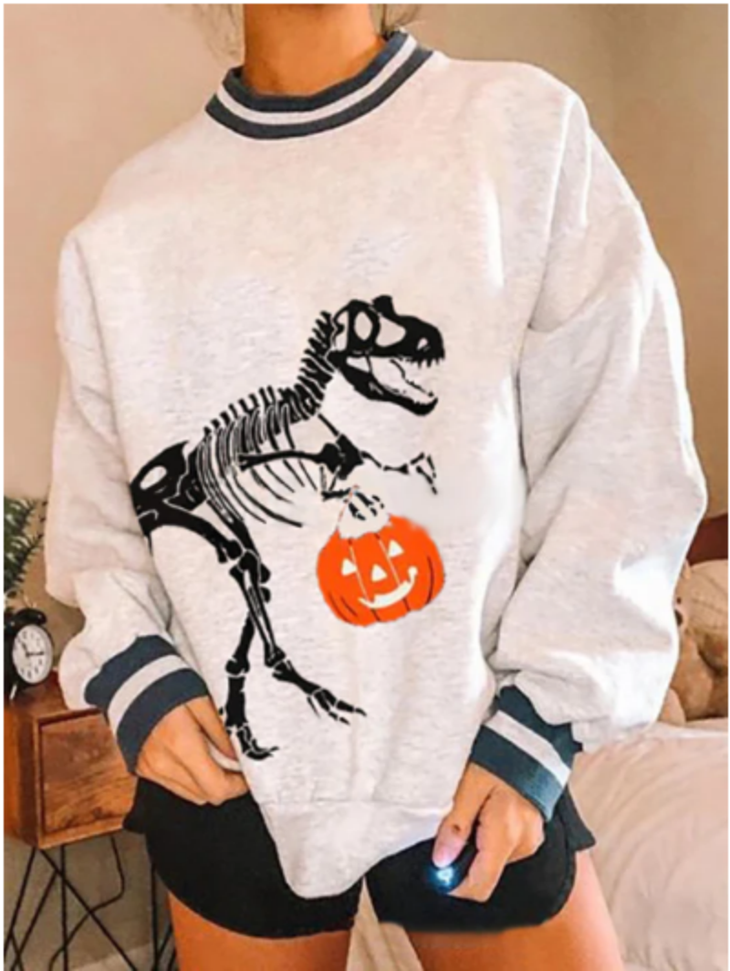 Women's Halloween Long-sleeved Skull Pumpkin Printed Sweater Image 3
