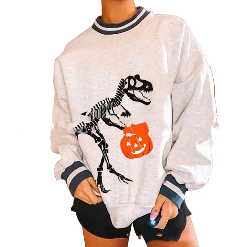 Women's Halloween Long-sleeved Skull Pumpkin Printed Sweater Image 5