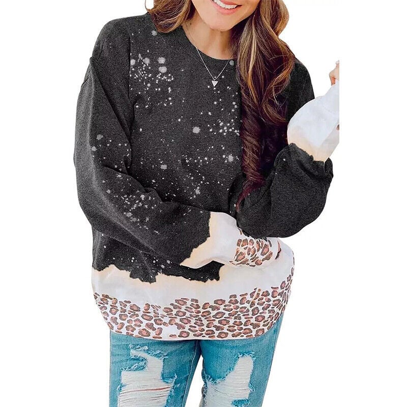 Leopard Splicing Loose Sweater Image 6