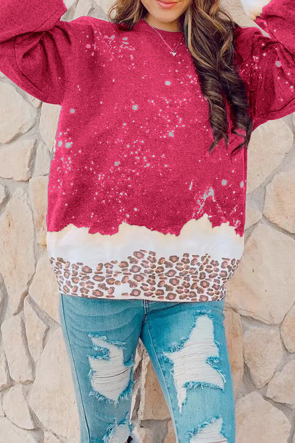Leopard Splicing Loose Sweater Image 5