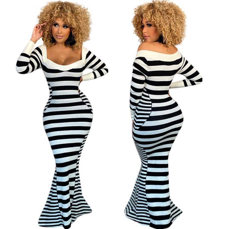 Striped Sheath Long Dress 6