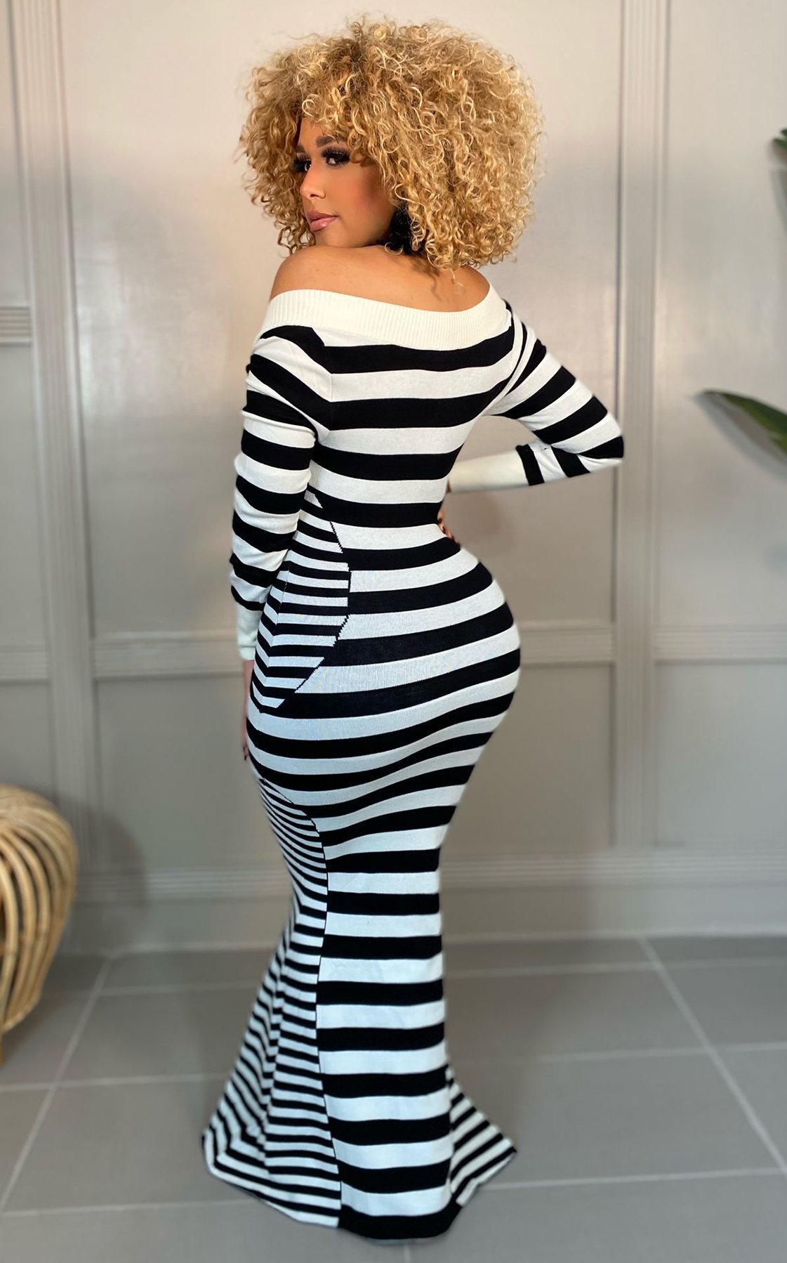 Striped Sheath Long Dress 4