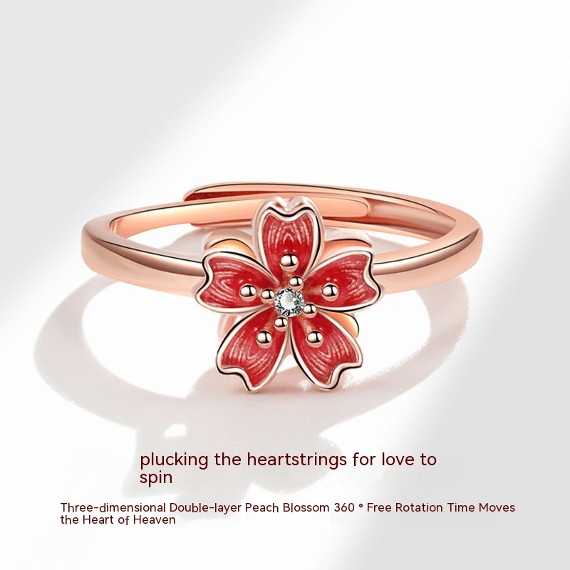 Creative Rotating Peach Blossom Ring Image 6