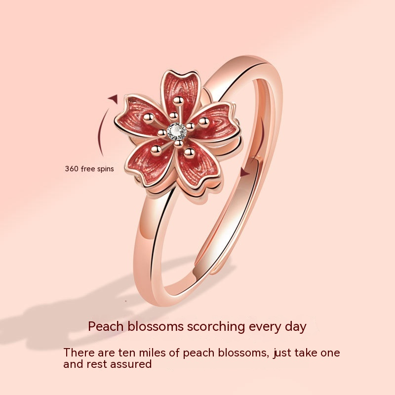Creative Rotating Peach Blossom Ring Image 5