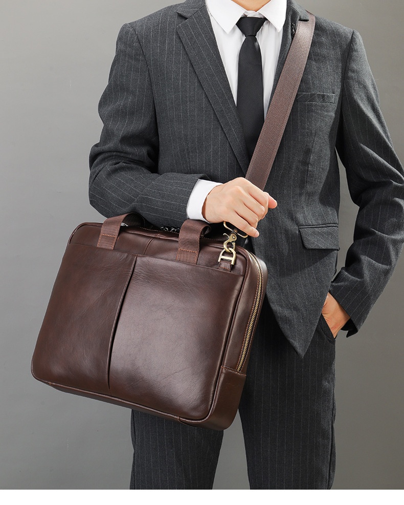 Genuine Leather Briefcase - Brown