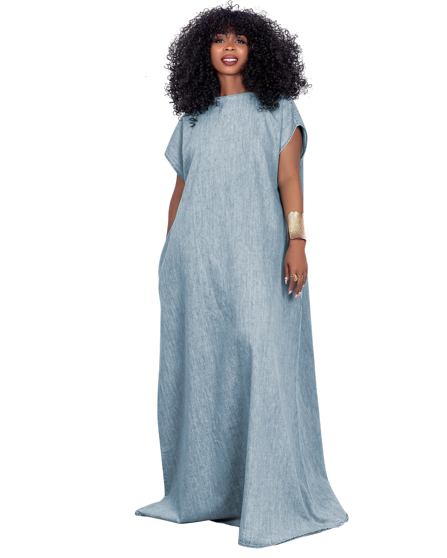 Women's Denim Retro Dress - Light Blue