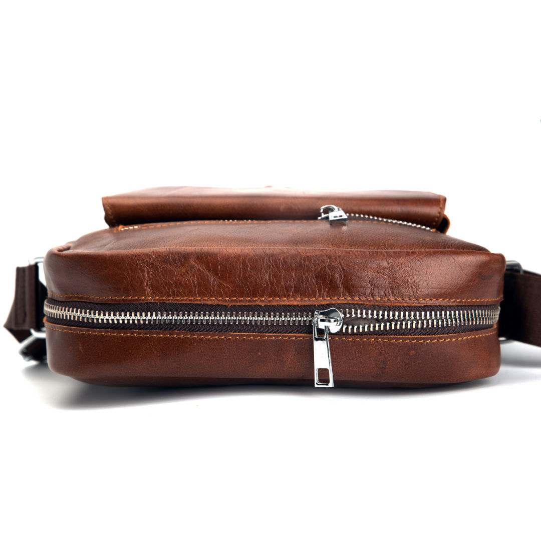 Men's Leather One-shoulder Briefcase - Front View
