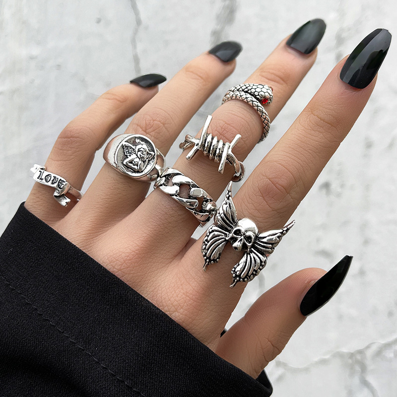 Retro Heavy Metal Dark Goth Style Street Ring 6