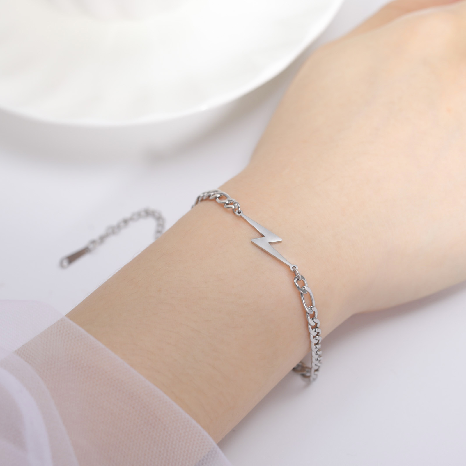 Double Hole Lightning Pendant Bracelet - On Wrist