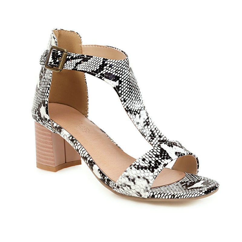 Snakeskin High-Heeled Chunky Sandals Image 4