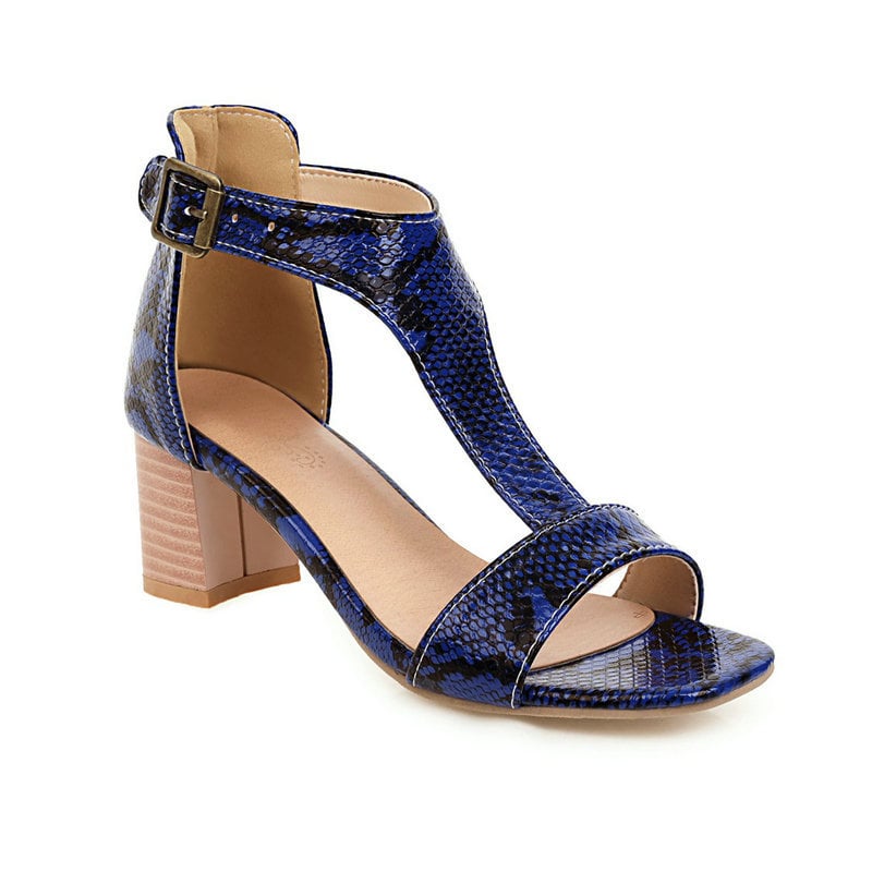 Snakeskin High-Heeled Chunky Sandals Image 1