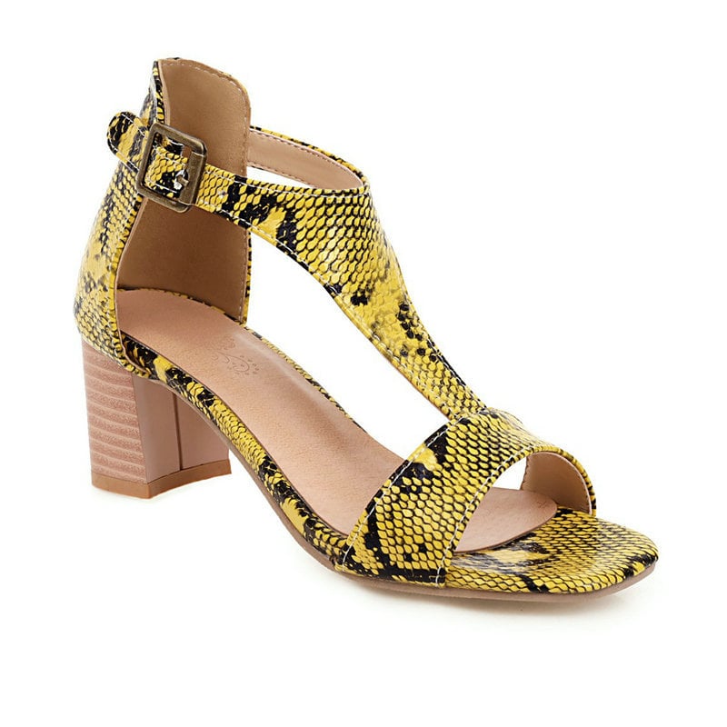 Snakeskin High-Heeled Chunky Sandals Image 5
