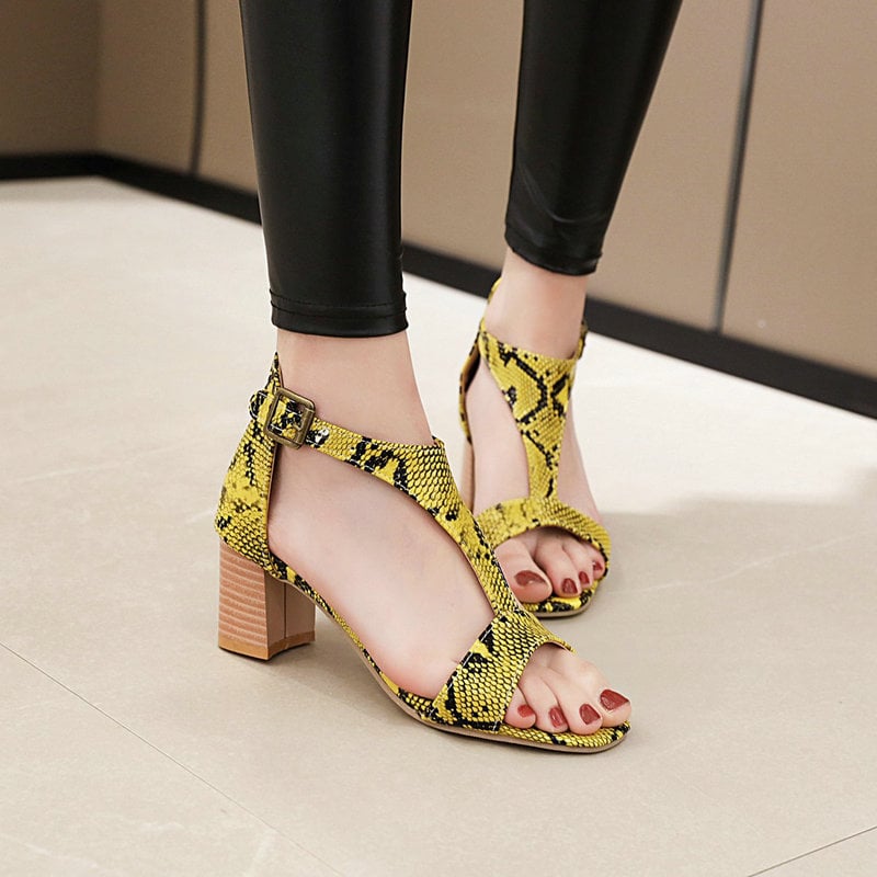 Snakeskin High-Heeled Chunky Sandals Image 2