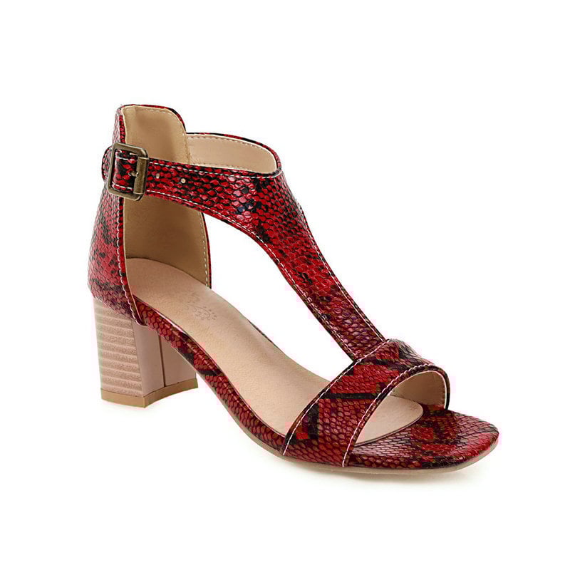 Snakeskin High-Heeled Chunky Sandals Image 3