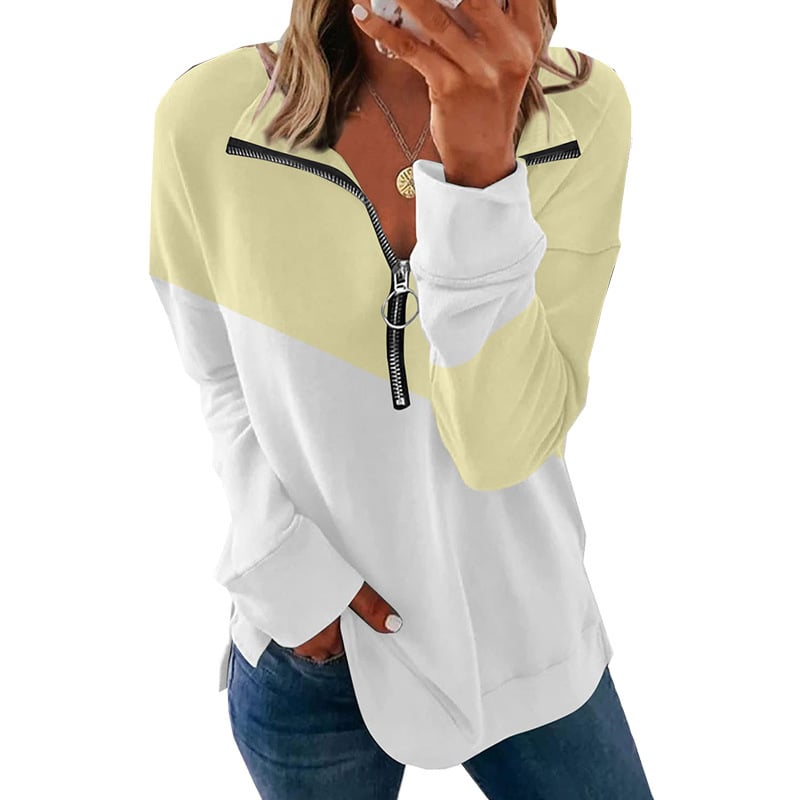 Women's Contrast Color Zipper Pullover Sweater - Image 5