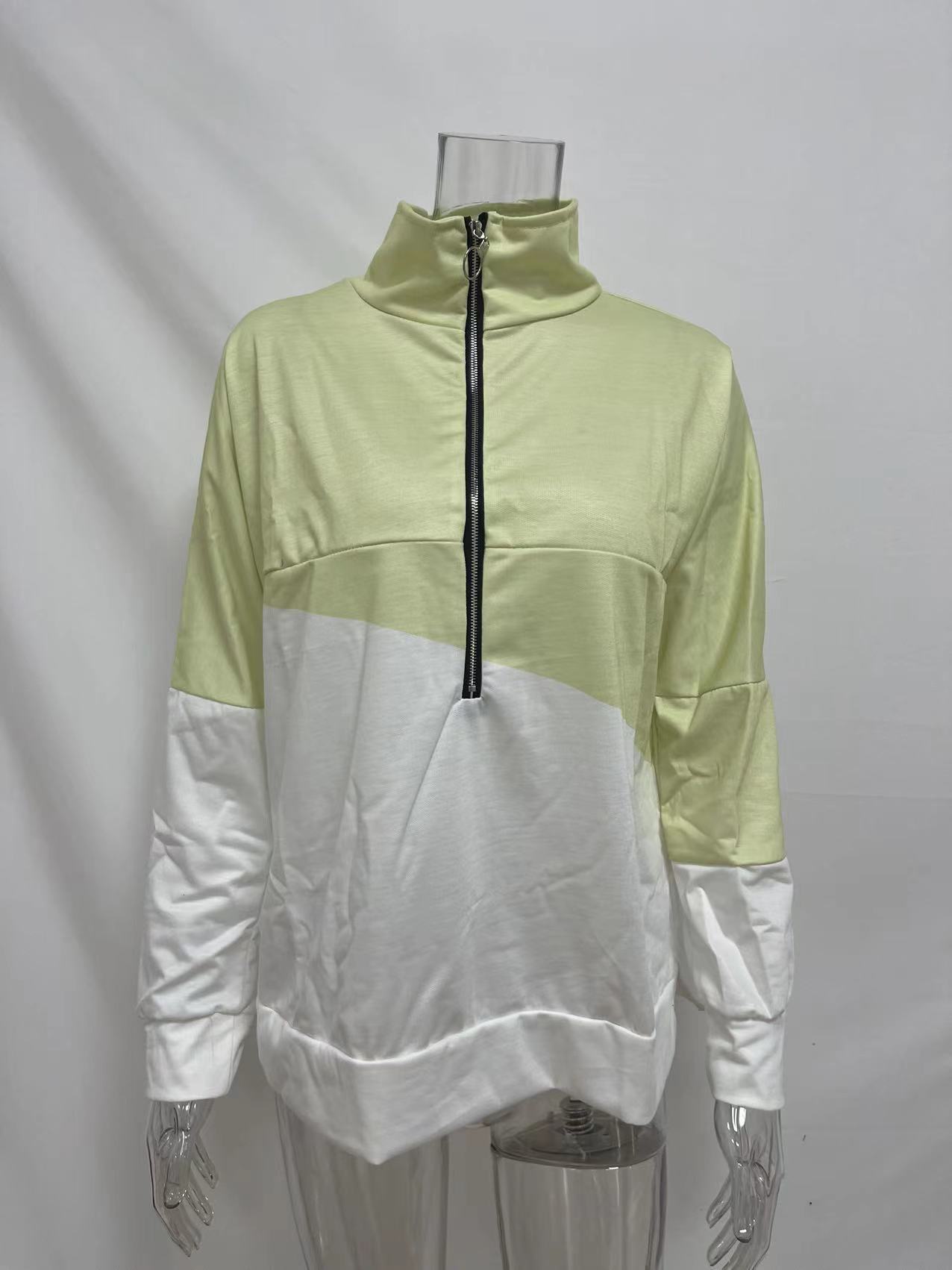Women's Contrast Color Zipper Pullover Sweater - Image 2