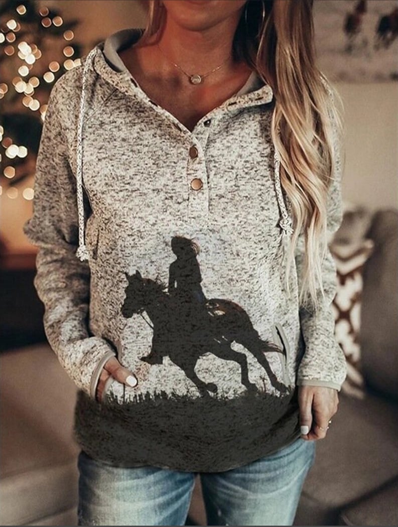 Women's Printed Loose Pullover Sweater Display