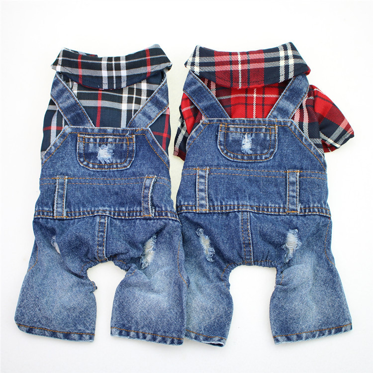 Dog modeling denim jumpsuit