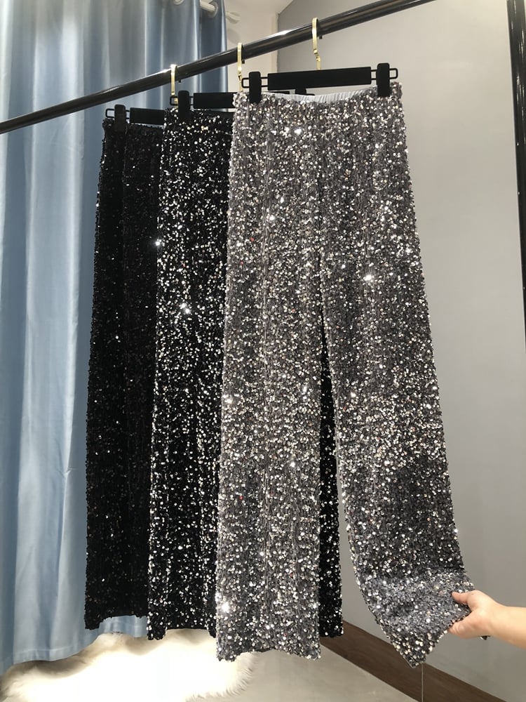 Women's Sequined Pants - Grey