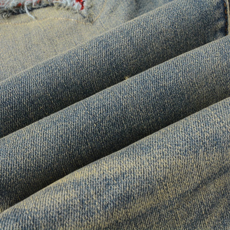 Red Printed Pleated Elastic Light Colored Jeans - Image 3