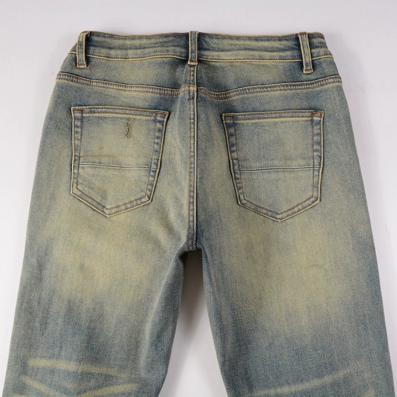 Red Printed Pleated Elastic Light Colored Jeans - Image 5