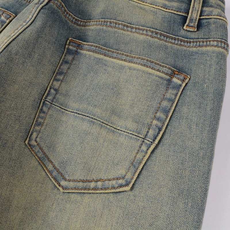 Red Printed Pleated Elastic Light Colored Jeans - Image 8