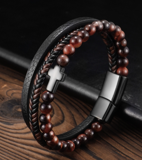 Cross Multi-layer Stainless Steel Men's Bracelet 5