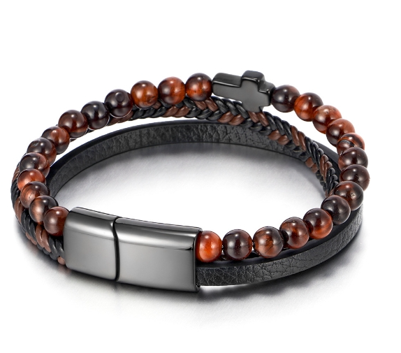 Cross Multi-layer Stainless Steel Men's Bracelet 6