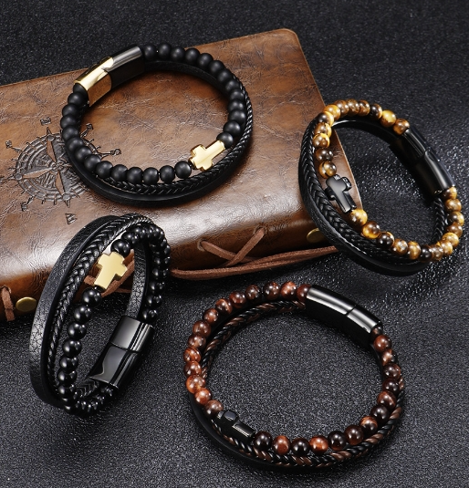 Cross Multi-layer Stainless Steel Men's Bracelet 1