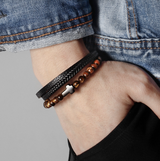 Cross Multi-layer Stainless Steel Men's Bracelet 4