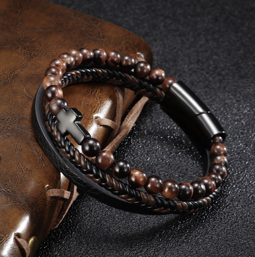 Cross Multi-layer Stainless Steel Men's Bracelet 2