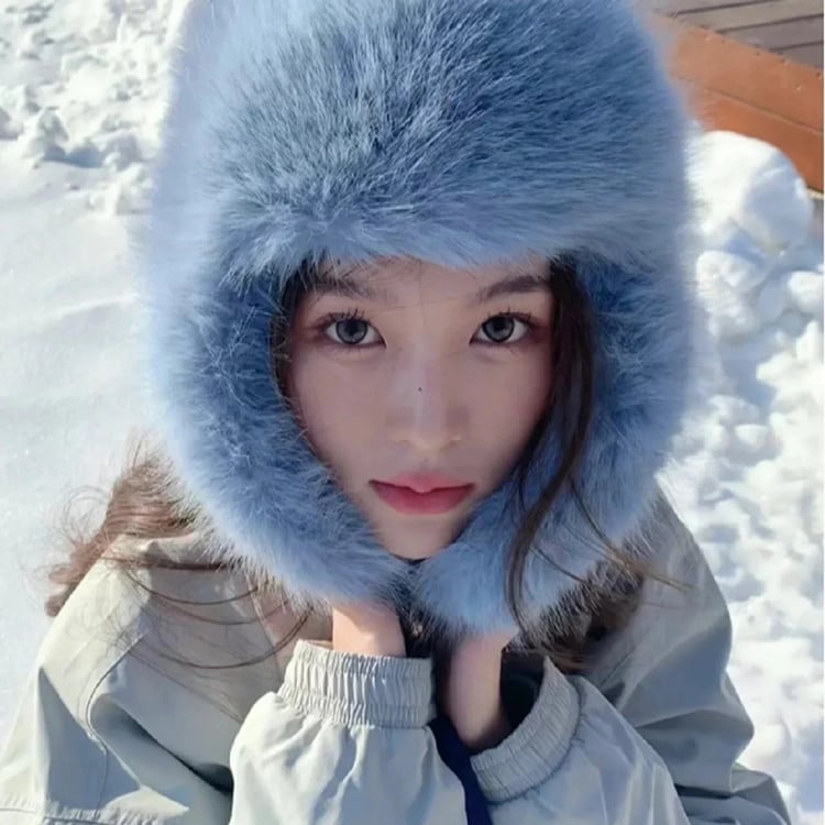 Blue Velvet Ushanka Hat Image 4