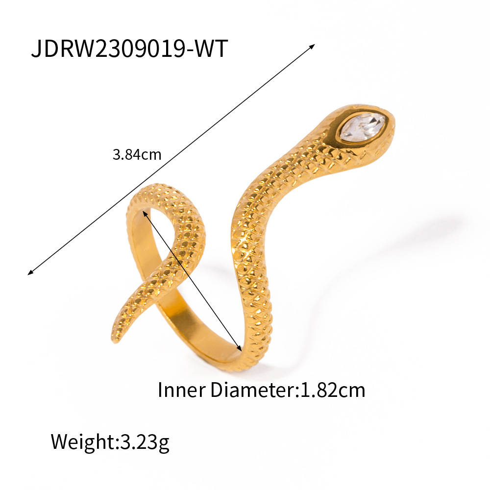 Stainless Steel Inlaid Zircon Snake Eye-catching Ring 3